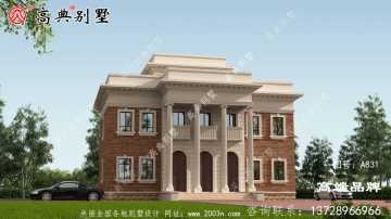 这座农村三层别墅，整体看起来庄重持久，简约时尚。