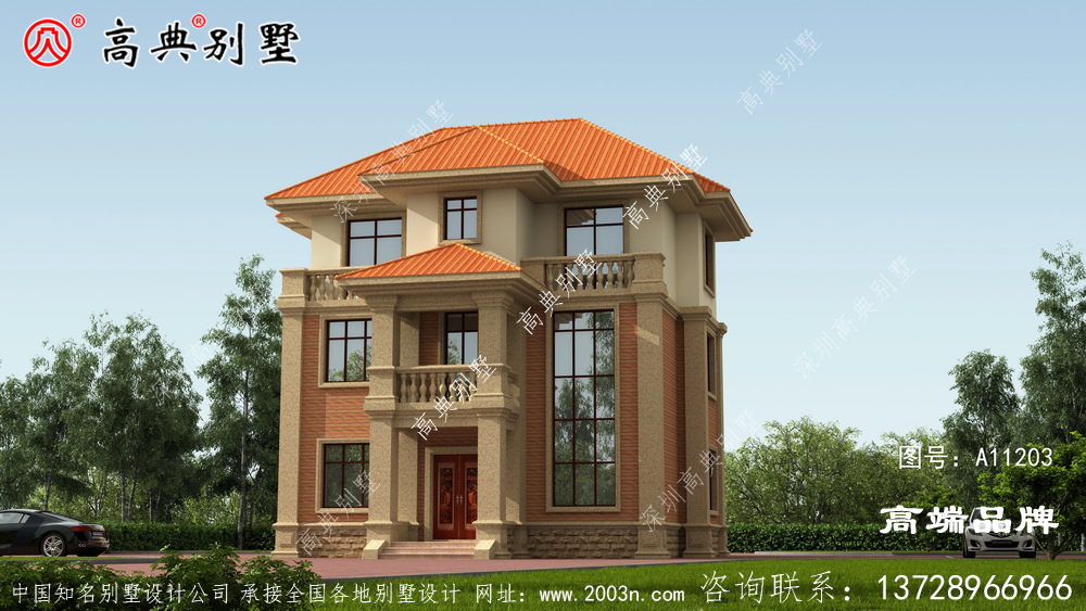 别墅设计图库屋顶为橙色 ,清新典雅