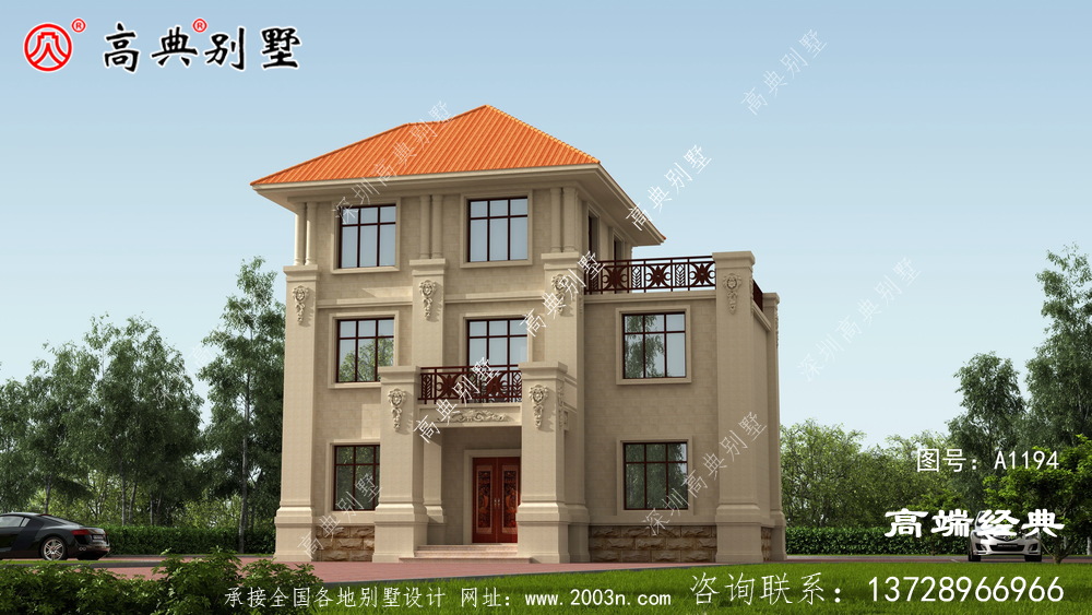 豪华欧式三层自建别墅图，带车库佛山市