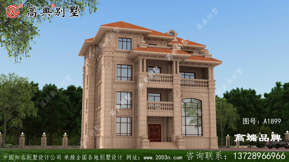 这套别墅外观清新自然，没有过于复杂的装饰