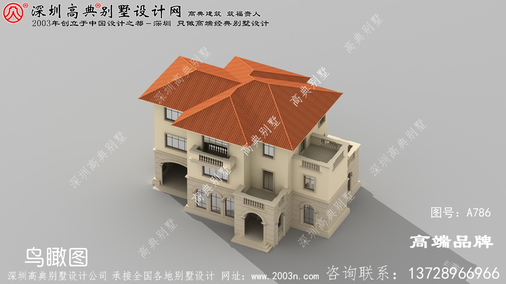 三层别墅设计图，简单实用，主体造价50万，带有大露台。