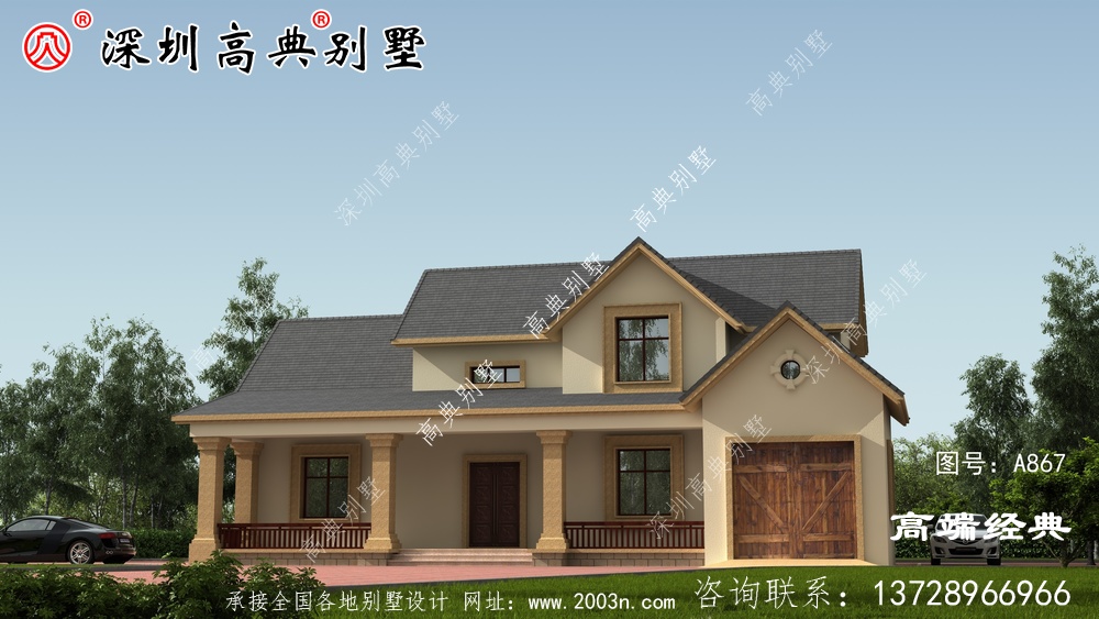 二层农村自建别墅设计图，整体外观造型符合南方当地的气候特点
