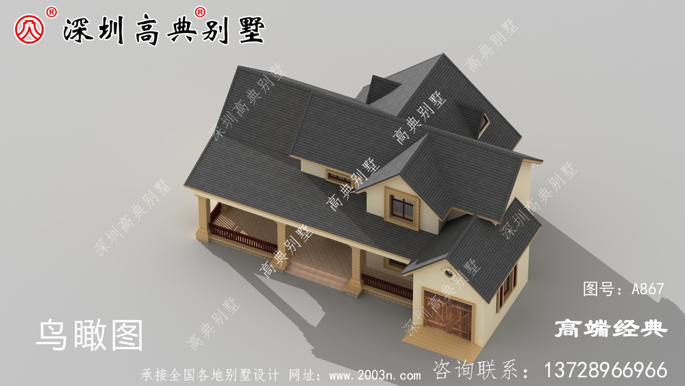 二层农村自建别墅设计图，整体外观造型符合南方当地的气候特点