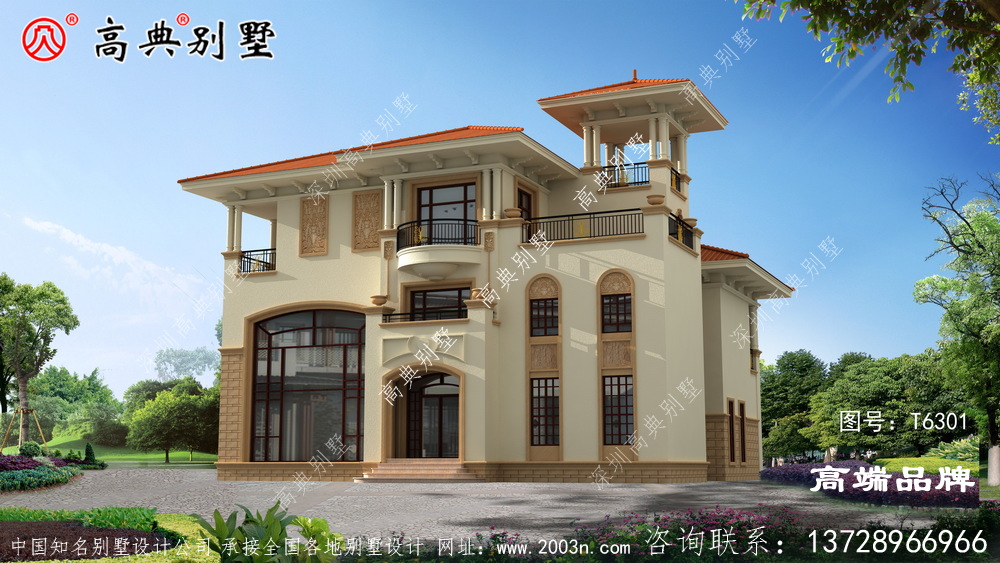 农村自建三层住宅首选户型,别墅外观精致配色新颖