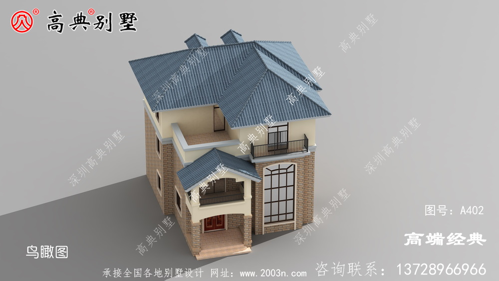 蓝色的斜坡顶配上棕色的墙体,符合农村人的审美标准