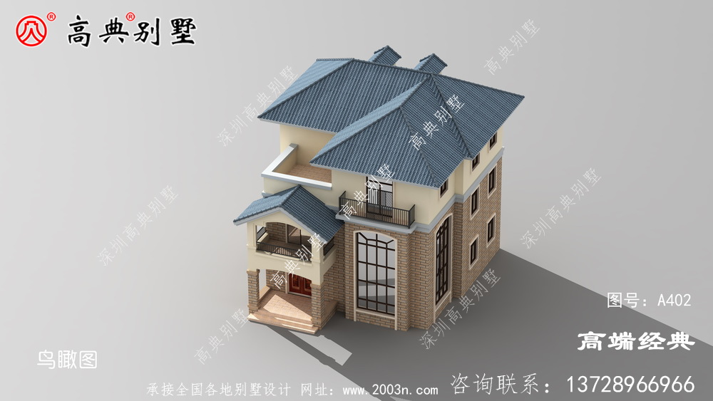 蓝色的斜坡顶配上棕色的墙体,符合农村人的审美标准